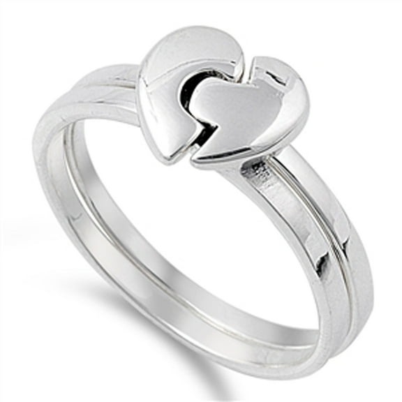 Friendship Puzzle Heart Promise Ring .925 Sterling Silver Band Jewelry Female Male Unisex Size 11