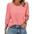 thumbnail image 2 of ClodeEU 3/4 Length Sleeve Crewneck T Shirts For Womens, Dressy Casual Loose Shirts Pink,Womens Plus S, 2 of 9