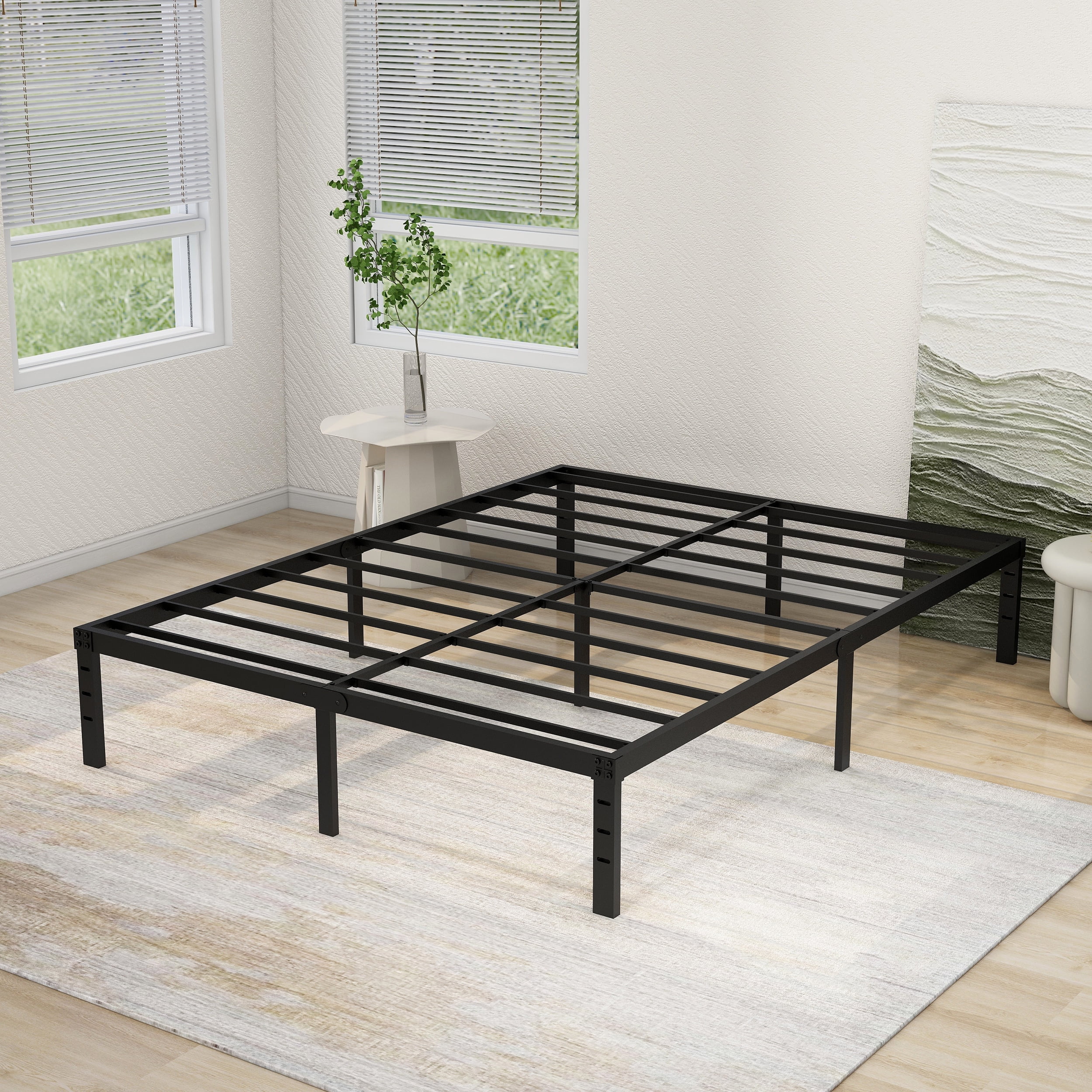 NNV 14" 3500 lbs Heavy Duty King Bed Frame, Duty Steel Slat Metal Bed
