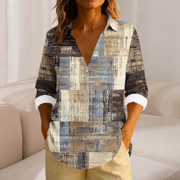 Xuyuer Womens Button Down Shirts Long Sleeve Linen Tops Casual Collared Blouses Loose Fit