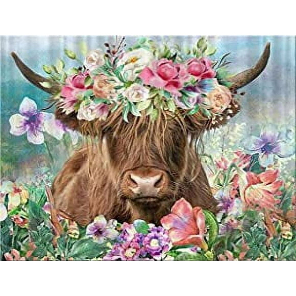 5D Diamond Painting Kits, IFREE Animal Highland Cattle Full Drill DIY Diamond Painting by Number Kits 12" x 16"