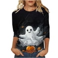 thumbnail image 2 of Mifsaly Halloween Tops for Women 2026 Spooky Witch Print 3/4 Sleeve T-Shirt Casual Fall Novelty Graphic Tees Blouses for Holiday Party Black,XXXXXL, 2 of 5