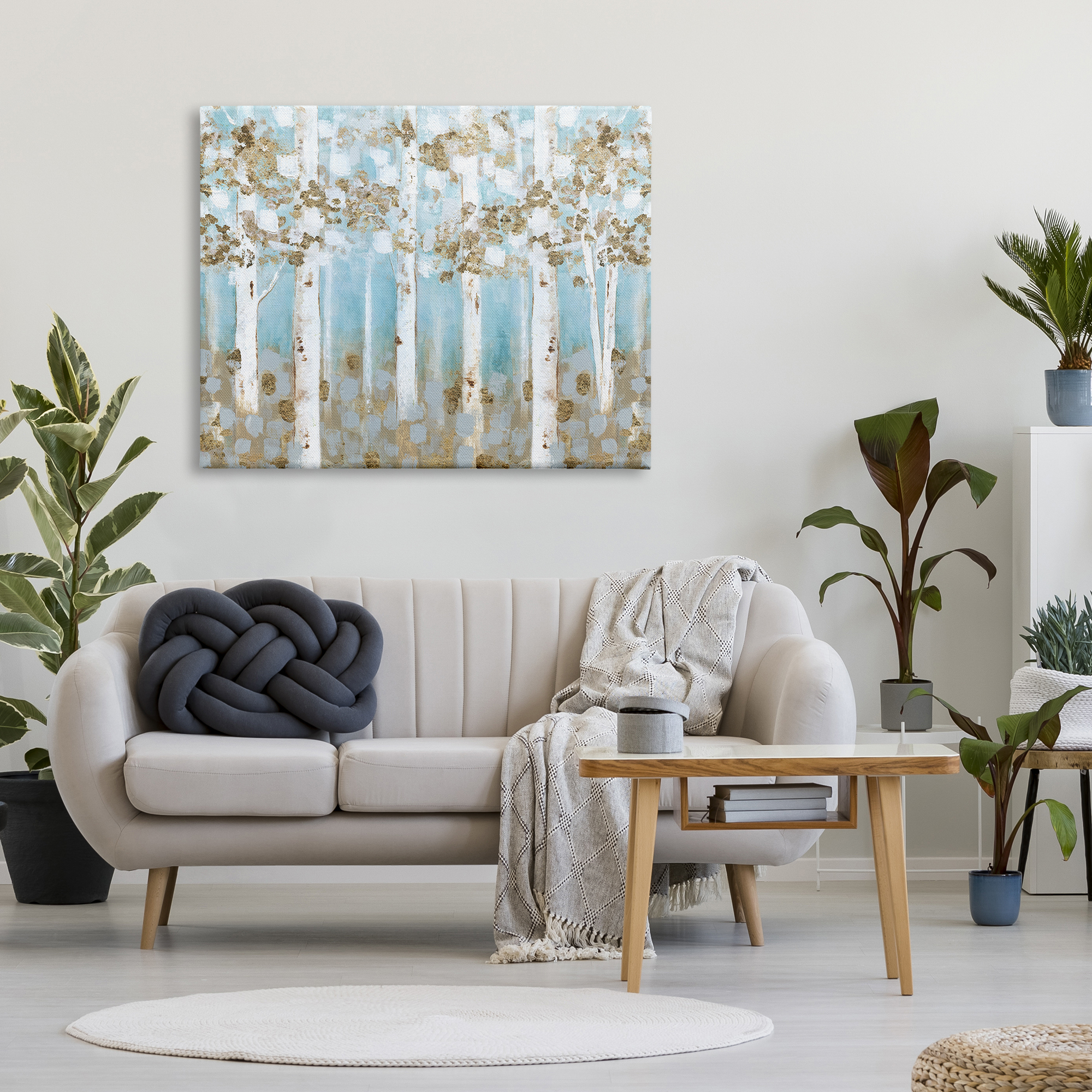 Stupell Industries Spring Birch Tree Forest Soft Blue Contemporary Landscape Landscape Painting Gallery Wrapped Canvas Print Wall Art, 36 x 48