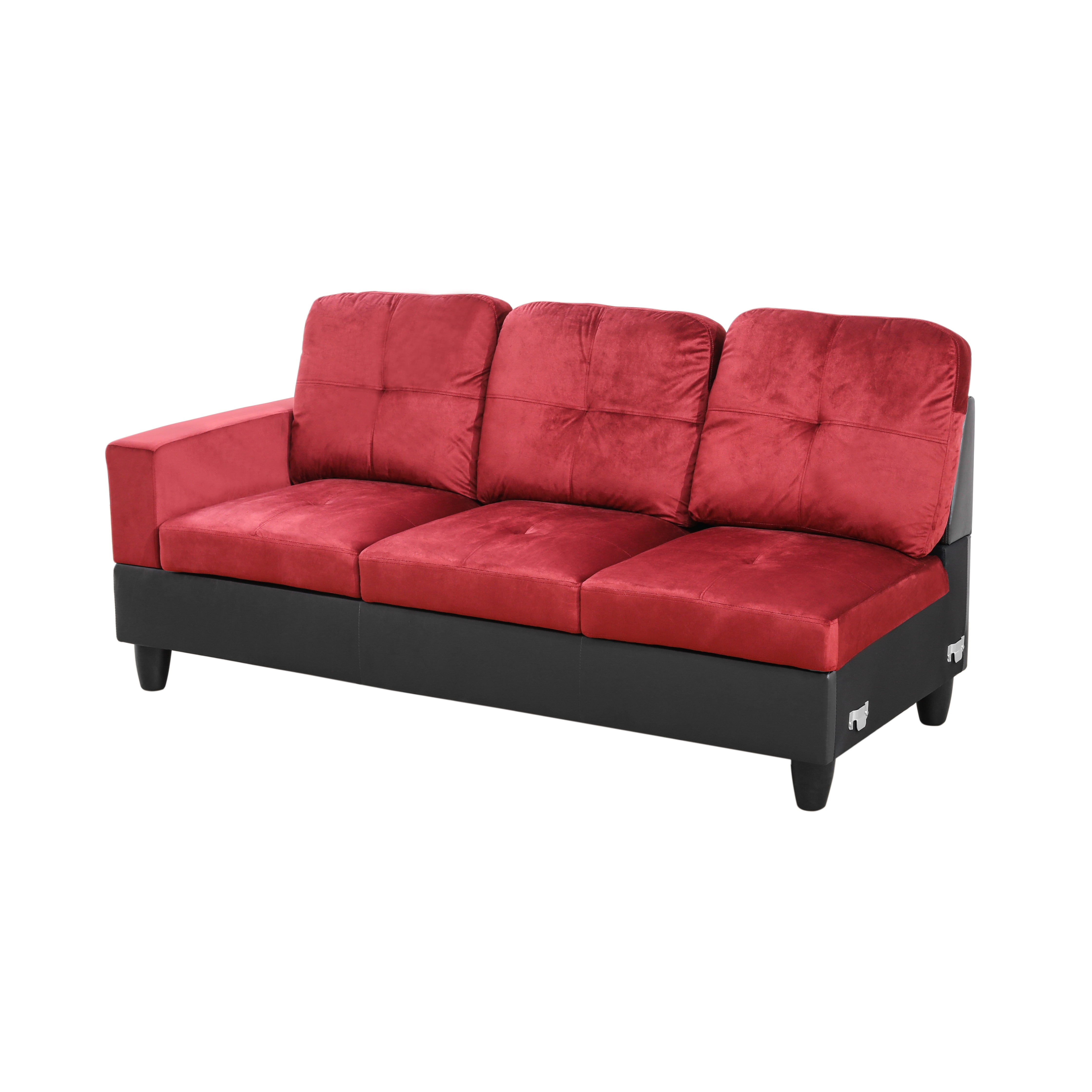 Hommoo 4 Seats Flannel and PVC Sectional Sofa Couch Set, Modern L Shaped Sectional Couch, Living Room Furniture Set, Red
