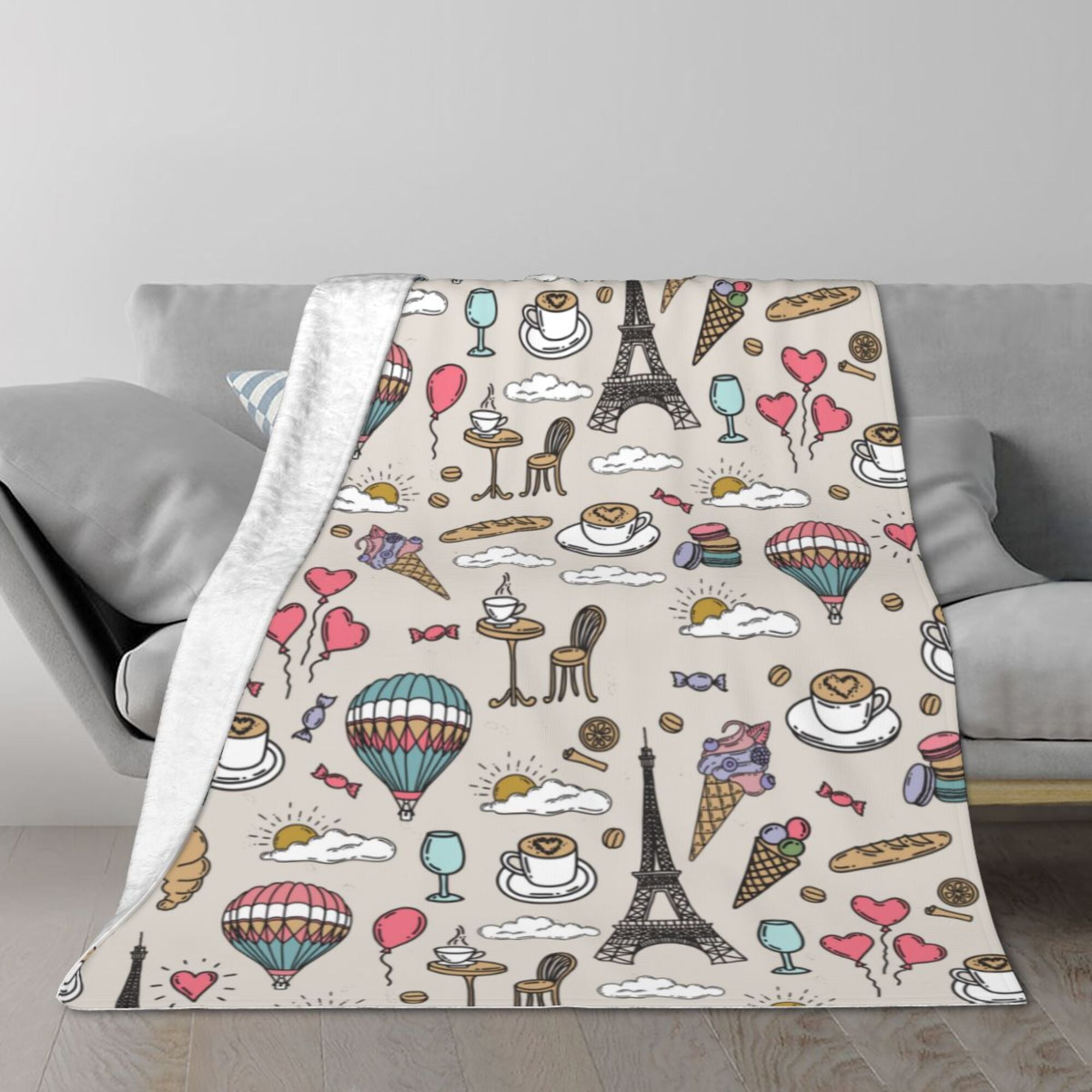 TEQUAN Double Layer Plush Bed Blanket, France Eiffel Tower Sketch