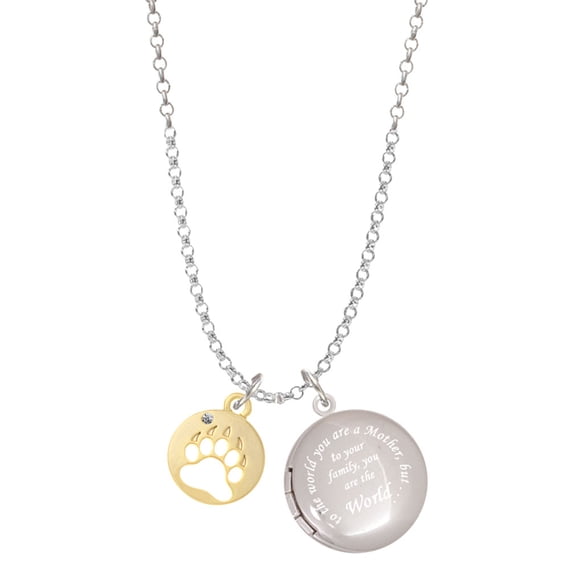 Delight Jewelry Goldtone Bear Paw Silhouette To the World You are a Mother Locket Necklace