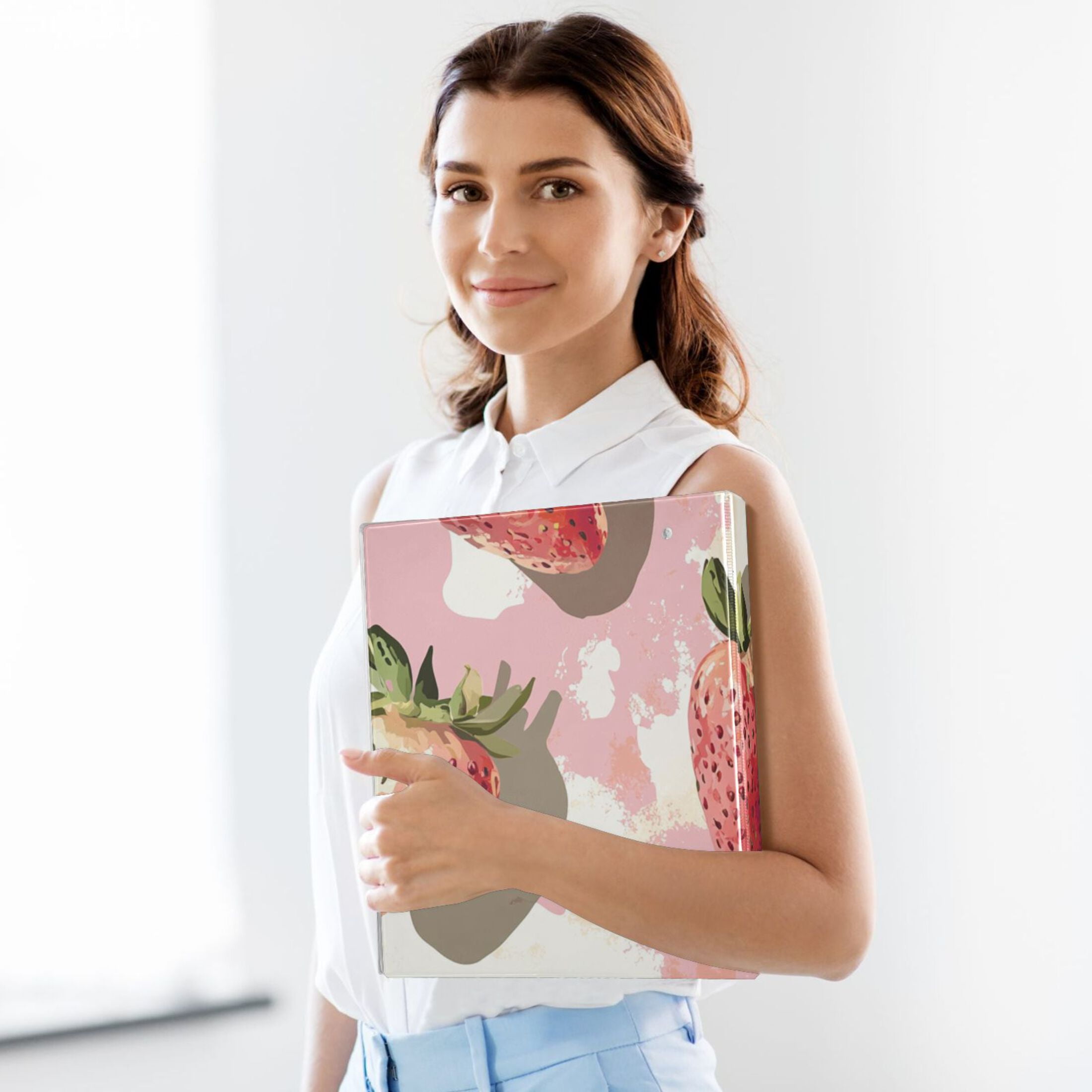 Print Strawberrys 3 Ring Binders 1.5 inch Hardcover File Folders with Interior Pockets A4 Size Organizer for School Office Hospital