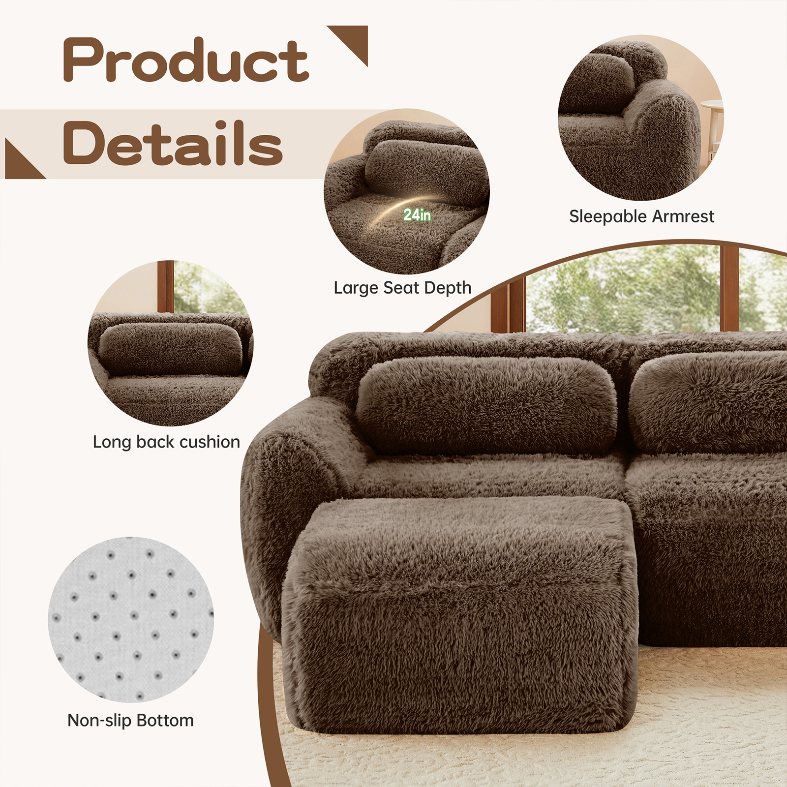 ZenNook 80" Sectional Couches for Living Room, Comfy Boneless Couch, 2 Seater Cloud Sofa, Compressed Loveseat, Modern Love Seat in a Box, Fluffy Plush Floor Couch, No Assembly (Choco)