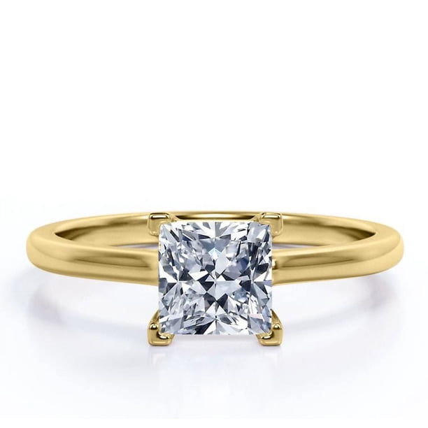 JeenMata Solitario Brillante Anillo de Compromiso con Punta de Corte Princesa de 1,25 Quilates, Baño de Oro Amarillo de 18 K sobre Plata