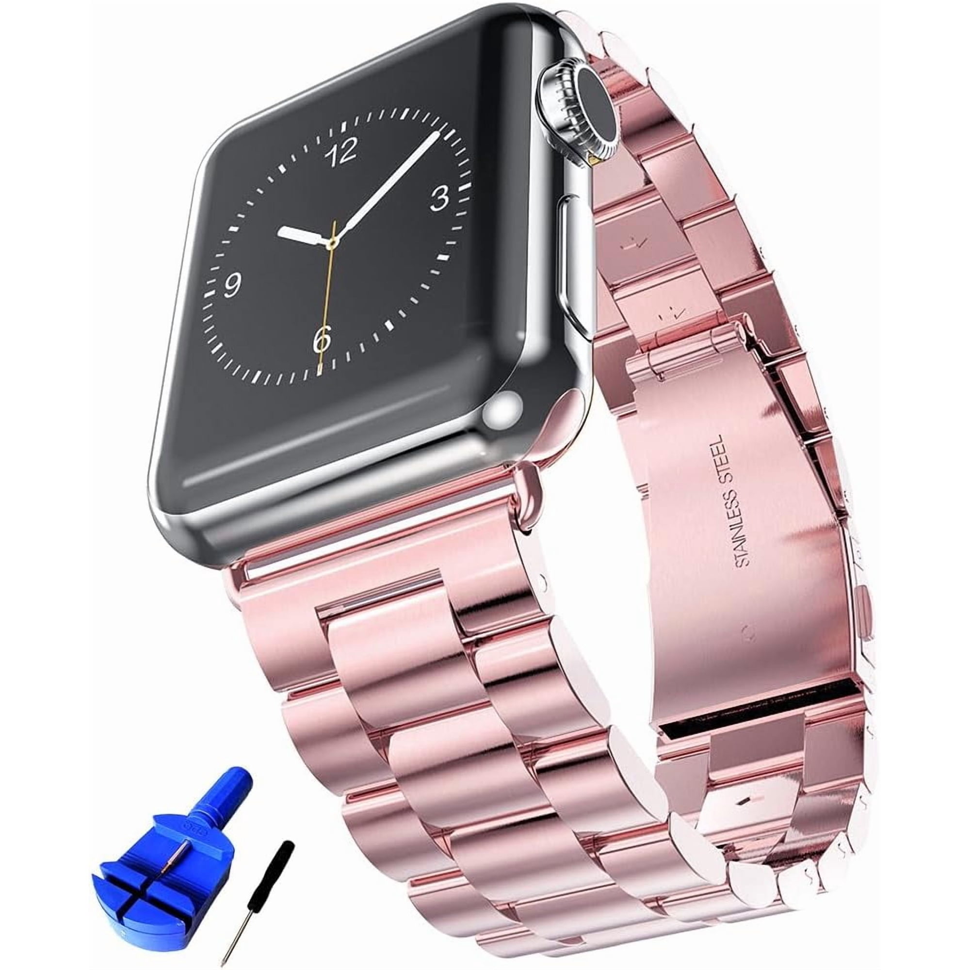 KOMI Solid Stainless Steel Band Compatible with Apple Watch 49mm 46mm 45mm 44mm 42mm 41mm 40mm 38mm, Metal Strap for iWatch Series Ultra/Ultra2/10/9/8/7/6/5/4/3/2/1 SE Women and Men Rose Gold
