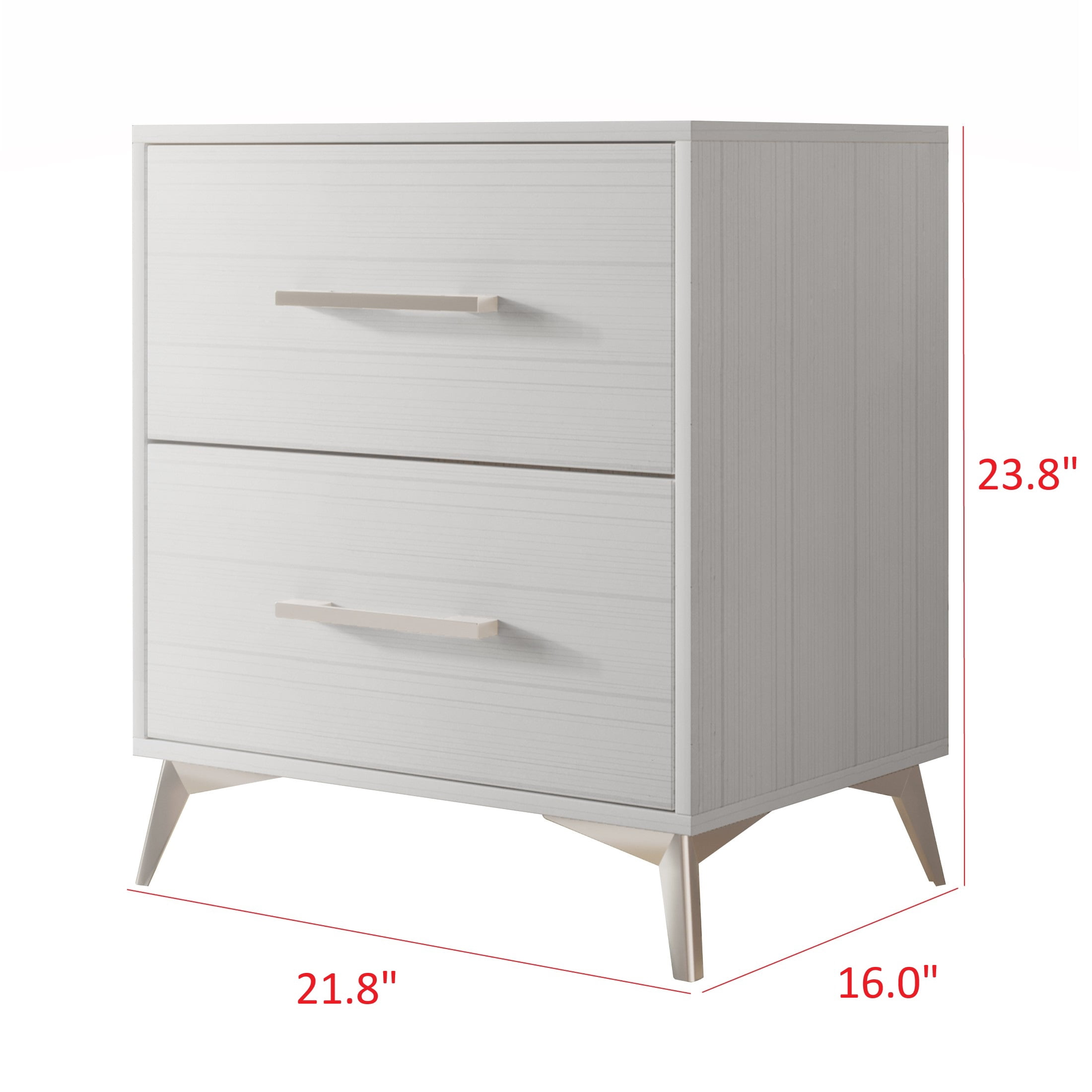 Home Design Lakewood 2 Drawer Nightstand (Set of 2) with Linear Handles and Metal Legs, White, Easy Assembly