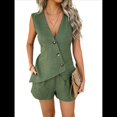 thumbnail image 3 of Conjuntos de Verano de 2 Piezas para Mujer, Conjuntos Cortos de Vacaciones, Conjuntos de con Botones, Conjuntos de Chaleco y Pantalones Cortos, Verde L, 3 of 6