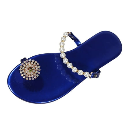 

Slippers For Women Women S Summer Rhinestones Non Slip Solid Color Slip On Flat Beach Open Toe Breathable Sandals Shoes Slippers Slippers Artificial Leather Blue 38