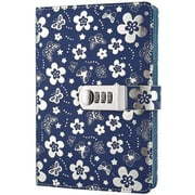 PU Leather Diary with Lock, A5 Size Diary with Combination Lock Password Journal Locking Personal Diary (Silver)