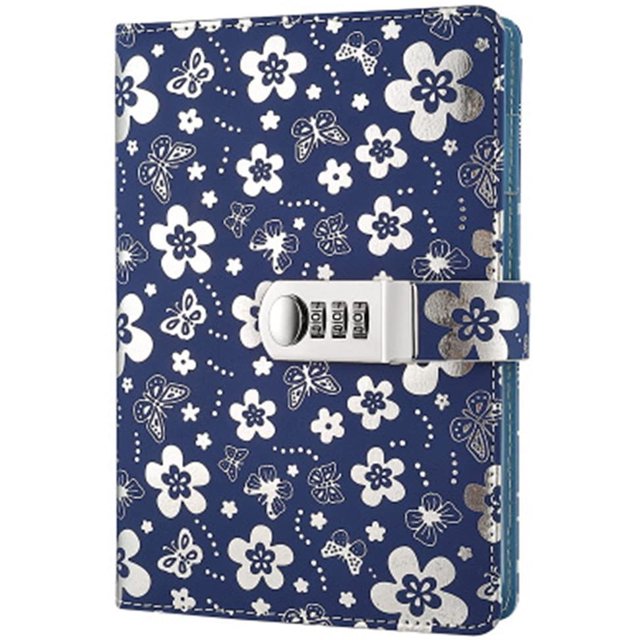 PU Leather Diary with Lock, A5 Size Diary with Combination Lock Password Journal Locking Personal Diary (Silver)-Silver