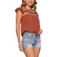 thumbnail image 4 of Blusa bohemia de cuello redondo con mangas acampanadas y estampado geométrico para mujer INSPIRE CHIC, casual de verano, talla XS, color naranja, 4 of 6