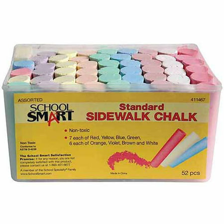 School Smart Non-Toxic Sidewalk Chalk - 4 L x 1 W in. - Assorted Colors, Pack