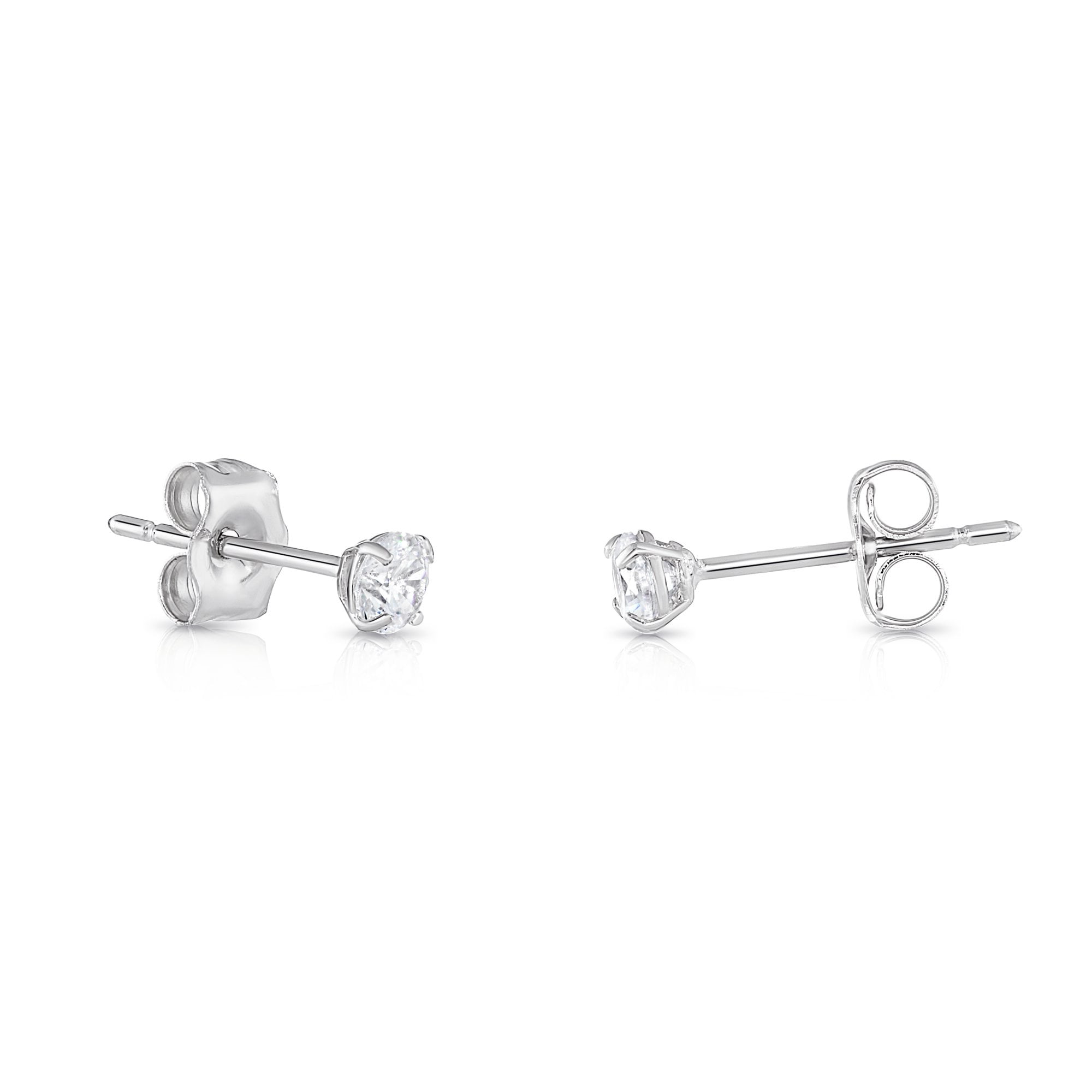 Tilo Jewelry 10K White Gold Solitaire Round CZ Stud Post Earrings with Secure Push-backs | 3mm | Classic Everyday Earrings | Women, Men, Unisex