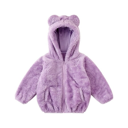 

Ozmmyan Toddler Baby Boys Girls Solid Color Plush Cute Bear Ears Winter Hoodie Coat Jacket
