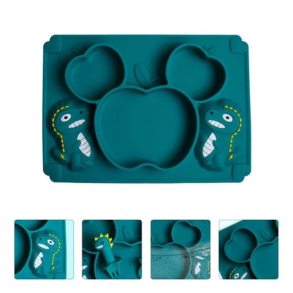 LABSERRON 1Pack Silicone Divided Plate Non Skid Suction Baby Dinner Plate Olive .0x7.9x1.6in