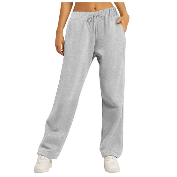zaveiop Women Fashion 2025 Pants's Fleece Lined Sweatpants Wide Straight Leg Pants High Waisted Sweatpants (Light Gray, XXL)