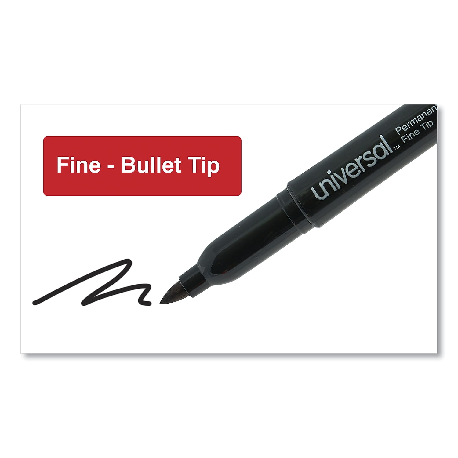 Universal UNV07074 Fine Bullet Tip Pen-Style Permanent Marker - Black (60/Pack)