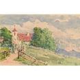 thumbnail image 2 of Carel Nicolaas Storm van 's-Gravesande 14x11 Black Ornate Wood Framed Double Matted Museum Art Print Titled: Oberbos, a Narrow Road Leads to a Church on a Mountain Slope (1911), 2 of 5