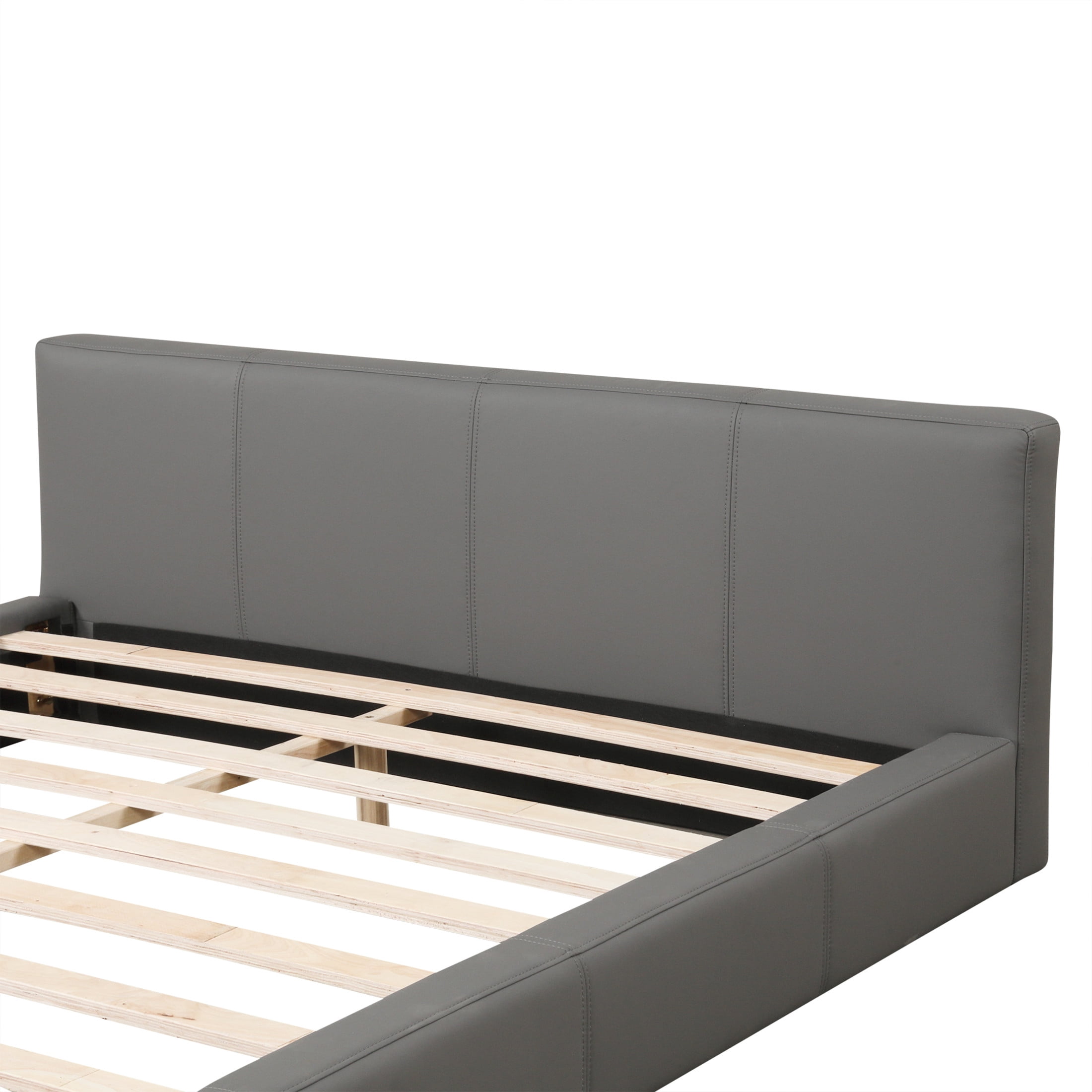 Hayes Modern Queen Size PU Upholstered Bed, Platform Bed with Solid Wood Frame, Gray