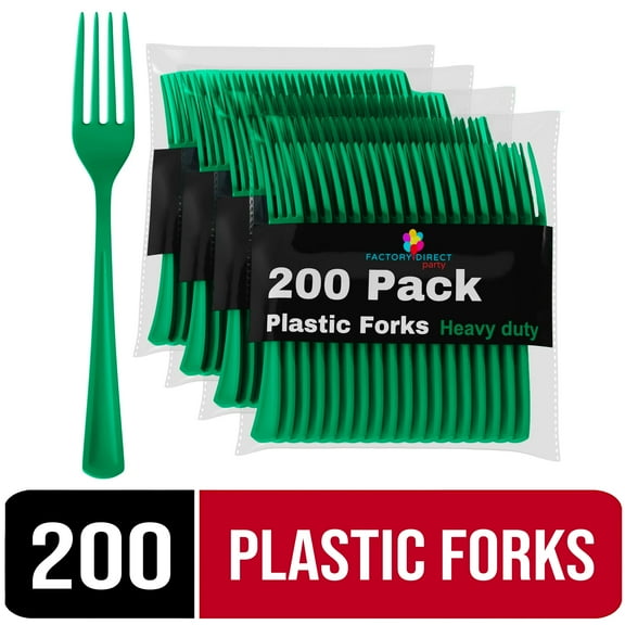 Exquisite Disposable Forks - 200 Emerald Green Plastic Heavy-Duty Forks, 4 Pack