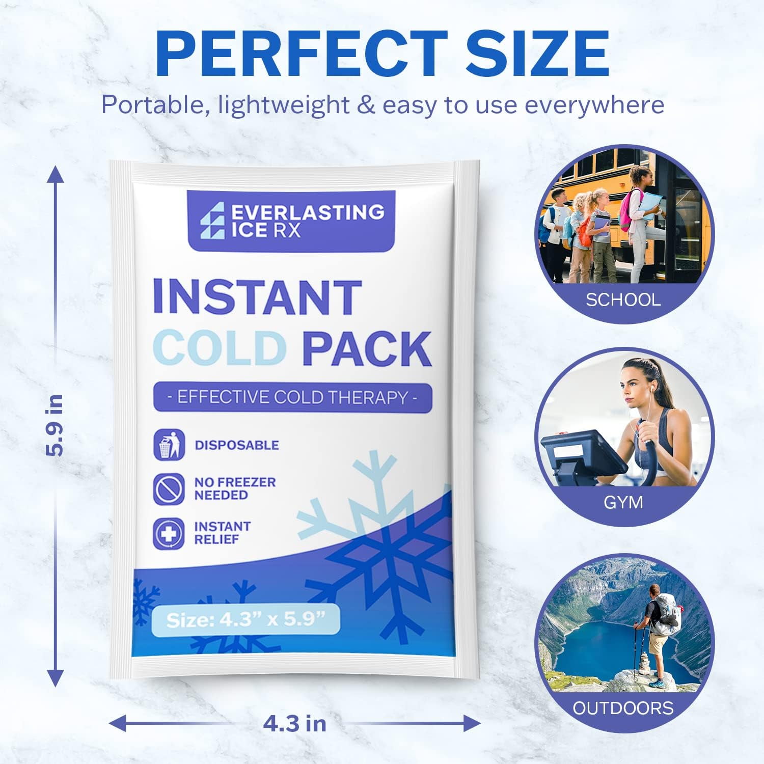 Everlasting Ice RX Instant Ice Packs Cold Compress Disposable Ice Packs for Pain Relief and Minor Injuries, 50-Pack