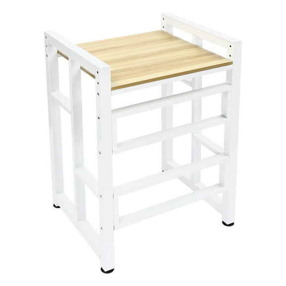 Wildnix Modern Bathroom Washer Dryer Stacking Rack Stand with Adjustable Height and Guardrail, Durable Steel Frame, Elegant White Finish