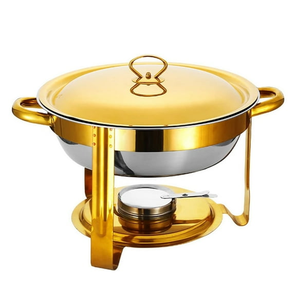 Chafing Dish Warming Container, Stainless Steel Chafing Dish Meal Stove Stand, Round Warming Tray, Chafing Dish Round Gold Accents, for Buffet Catering Gastro and Party Gold