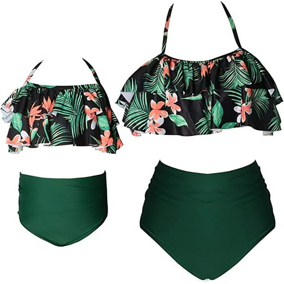 GYRATEDREAM Daughter Mommy Matching Two Pieces Bikini Set Ruffle Bathing Suit Floral Halter Swimsuit