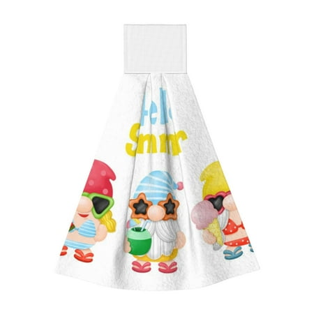 

Zufioo Gnomes Summer Beach Print Coral Fleece Velcro Hand Towel Hangable Absorbent Hand Towel Suitable for Kitchen Bathroom Household Items