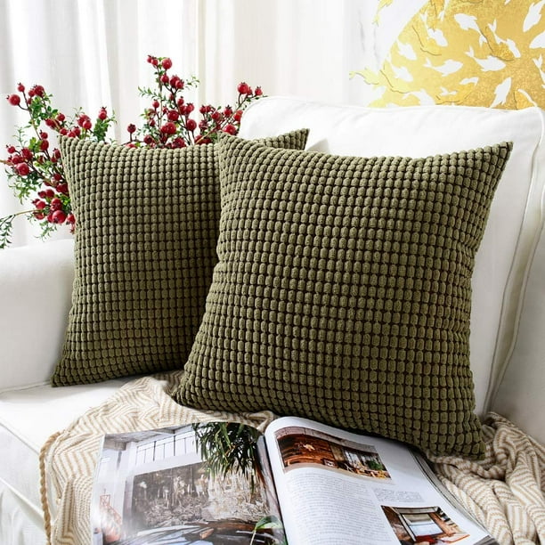 HTOOQ Pack of 2 Corduroy Soft Decorative Square Throw Pillow