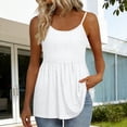 thumbnail image 1 of Craaazy Womens Solid Color Spaghetti Strap Tank Tops Casual Summer Scoop Neck Blouse with Eyelet Detail Ruffled Hem Trendy Tees for Daily Wear, Summer Beach, 1 of 5
