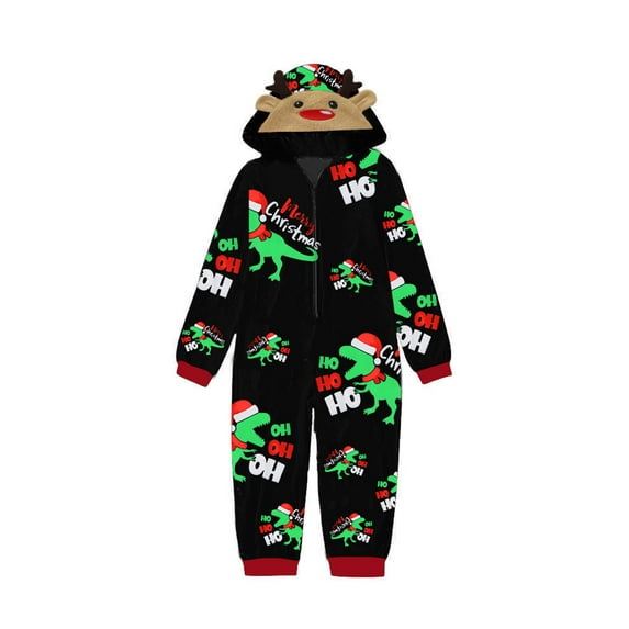 hirigin Christmas Family Matching Jumpsuit, Long Sleeve Hooded Dinosaur Print Zipper Closure Loungewear