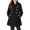MODA NOVA Juniors Plus Size Turn Down Collar Double Breasted Long Overcoat Black 3X
