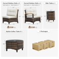 thumbnail image 5 of MEISSALIVVE 6 Piece Outdoor Patio Furniture Set, Half-Moon Curved Rattan Conversation Set with Wood Armrests, Round Coffee Table & Side Table(Brown), 5 of 9