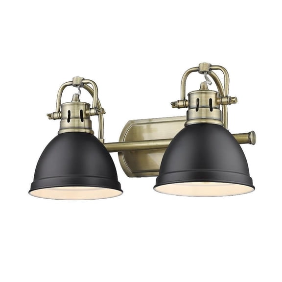 2 Light Vintage Industrial Bathroom Vanity in Aged Brass and Rubbed Bronze Shade-Aged Brass Finish-Matte Black Shade Color Bailey Street Home