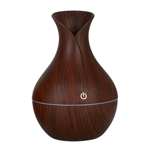 Difusor de aceite esencial de aromaterapia de 130 ml, luces LED de 7 colores, grano de madera para el hogar
