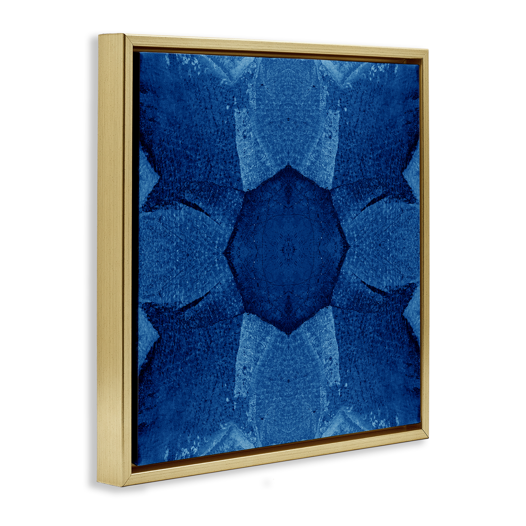 Stupell Industries Blue Centric Pattern Abstract Painting Gold Floater Framed Canvas Art Print Wall Art, 25 x 25