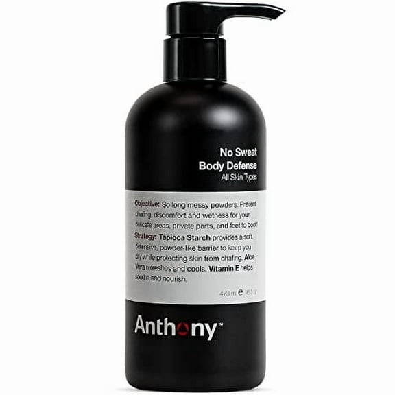 Anthony No Sweat Body Defense Deodorant for Men, Anti-Chafing & Anti-Itch Body Lotion, 16 fl oz