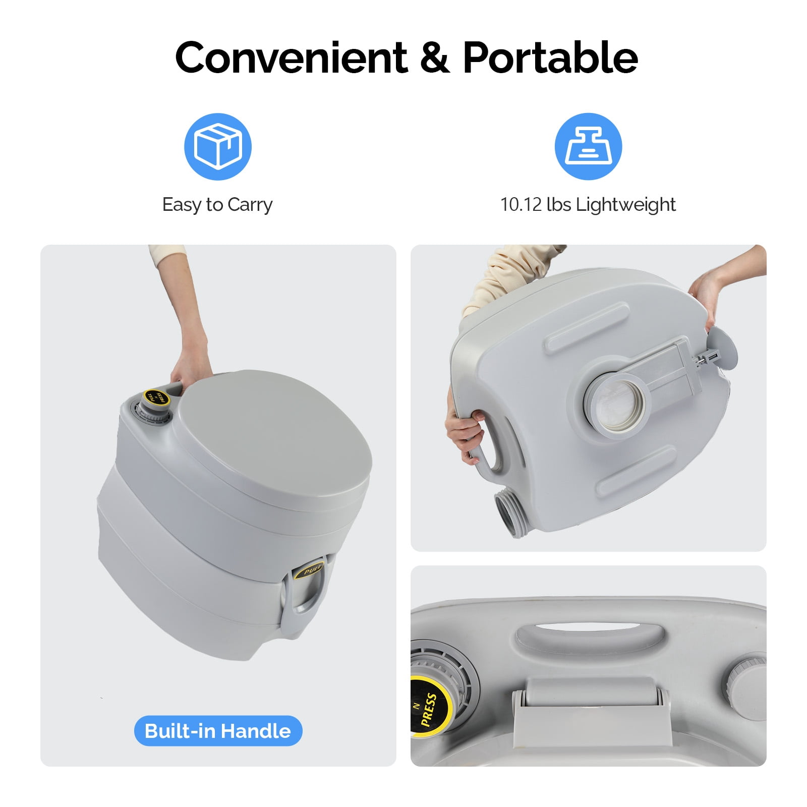 Ktaxon 5.3 Gallon Portable Camping Toilet, RV Toilet with Three Outlet, Porta Potty Portable Toilet for Hiking, Road Trips, RV Travel, Beaches, Traffic Jams, Camper, Boat, Home