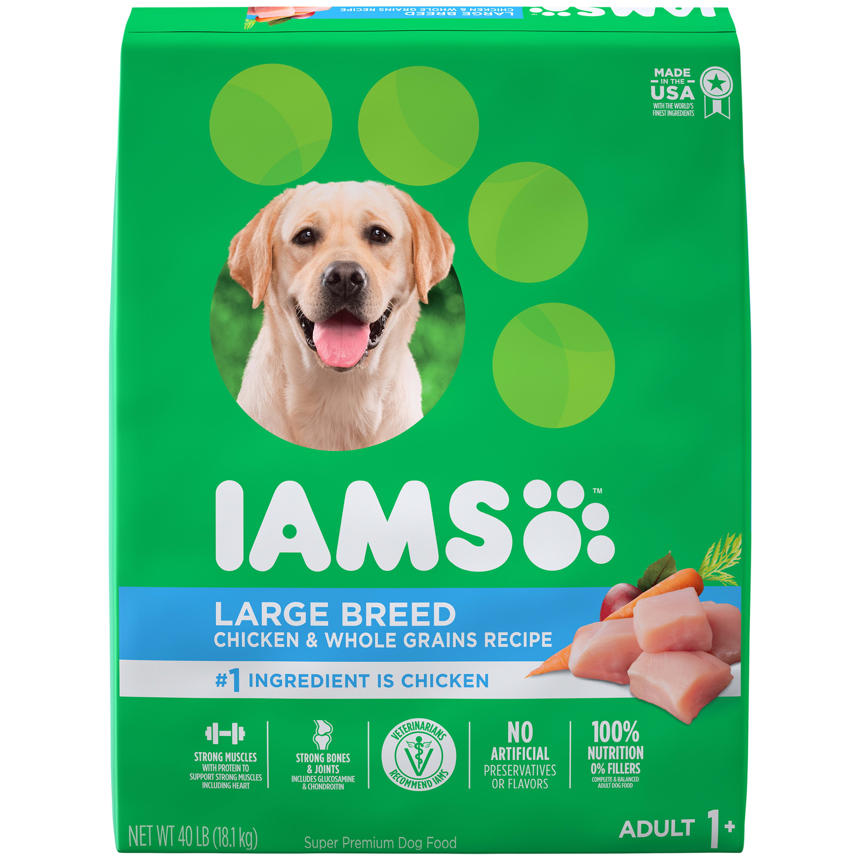 IAMS Adult High Protein Large Breed Dry Dog Food with Real Chicken, 25 lb.  Bag