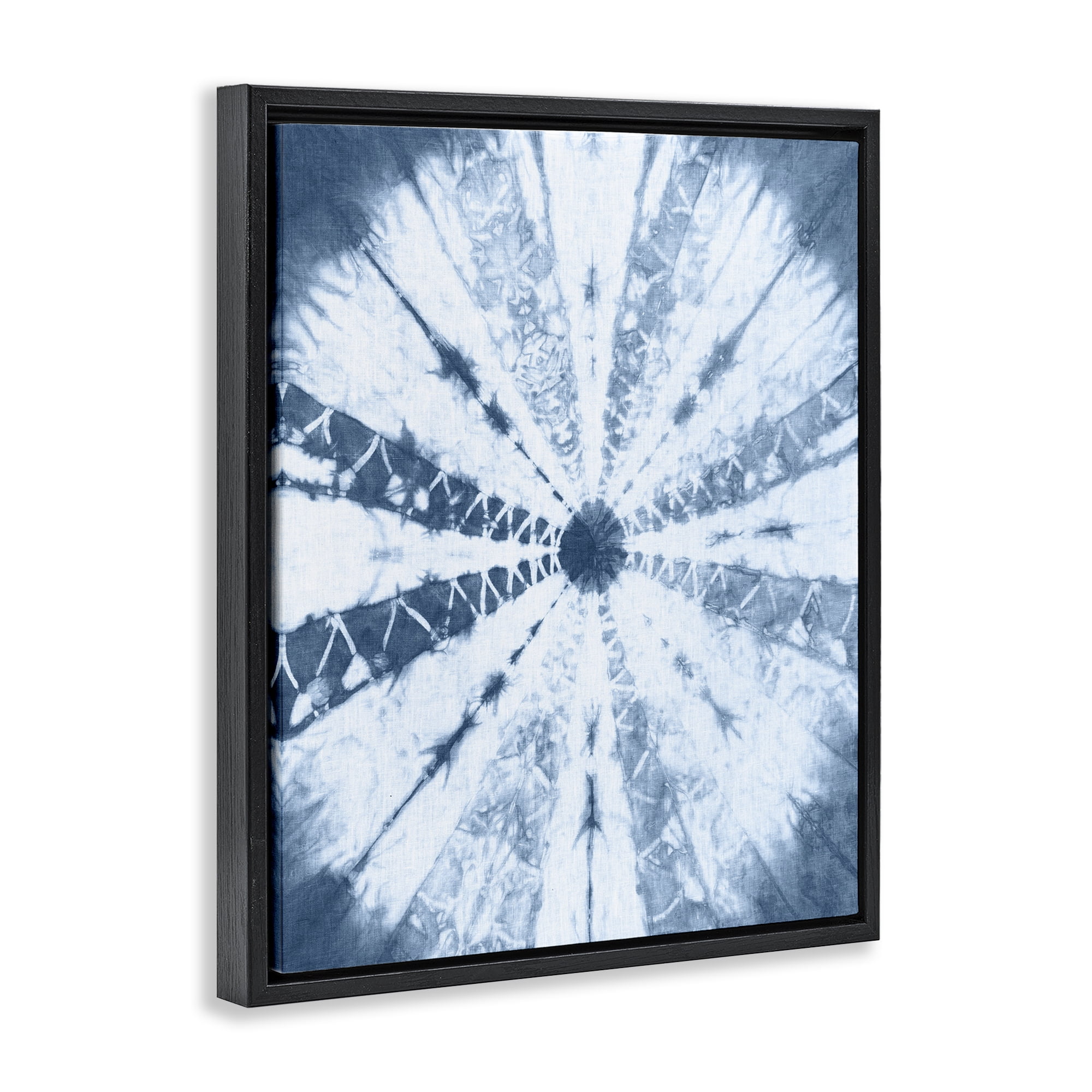 Stupell Industries Blue Tie Dye Sunburst Abstract Painting Black Floater Framed Canvas Art Print Wall Art, 17 x 21