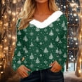 thumbnail image 2 of Hearthz Womens Christmas Sweater Faux Fur Trim V Neck Sweatshirts Xmas Christmas Snowflake Print Women Tops Winter Warm Long Sleeve Pullover Tops, 2 of 5