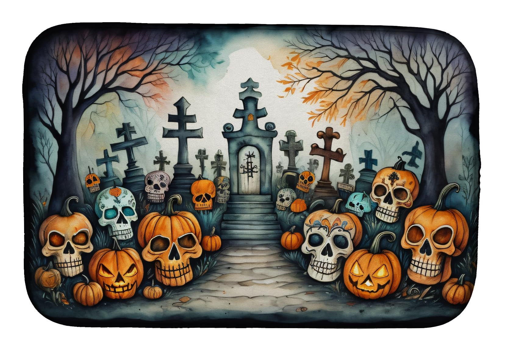 La Catrina Skeleton Spooky Halloween Dish Drying Mat 14 in x 21 in