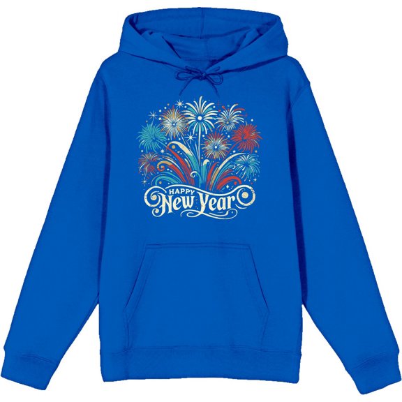 Happy New Year Vector Fireworks Adult Royal Blue Long Sleeve Hoodie-Medium