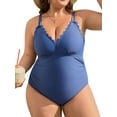 thumbnail image 1 of Charmo Plus Size Swimsuit for Women Scalloped Tummy Control One Piece Bathing Suits Ruched V Neck Swimwear, 1 of 6